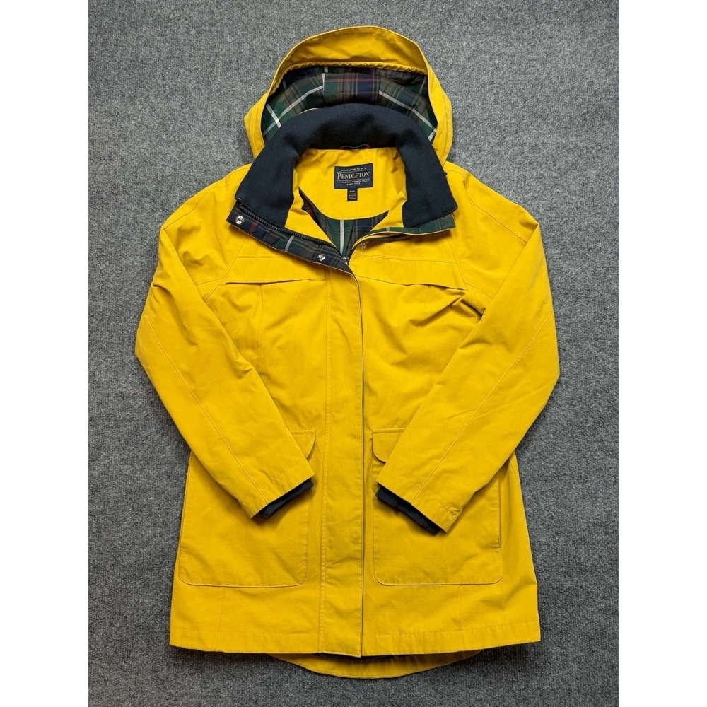Pendleton Hooded Rain Trail Jacket Goldenrod Plaid Women's Medium Snap Zip Coat
